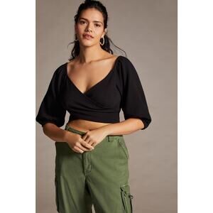 Anthropologie Maeve Cross-Front Puff-Sleeve Top - New - Size Large